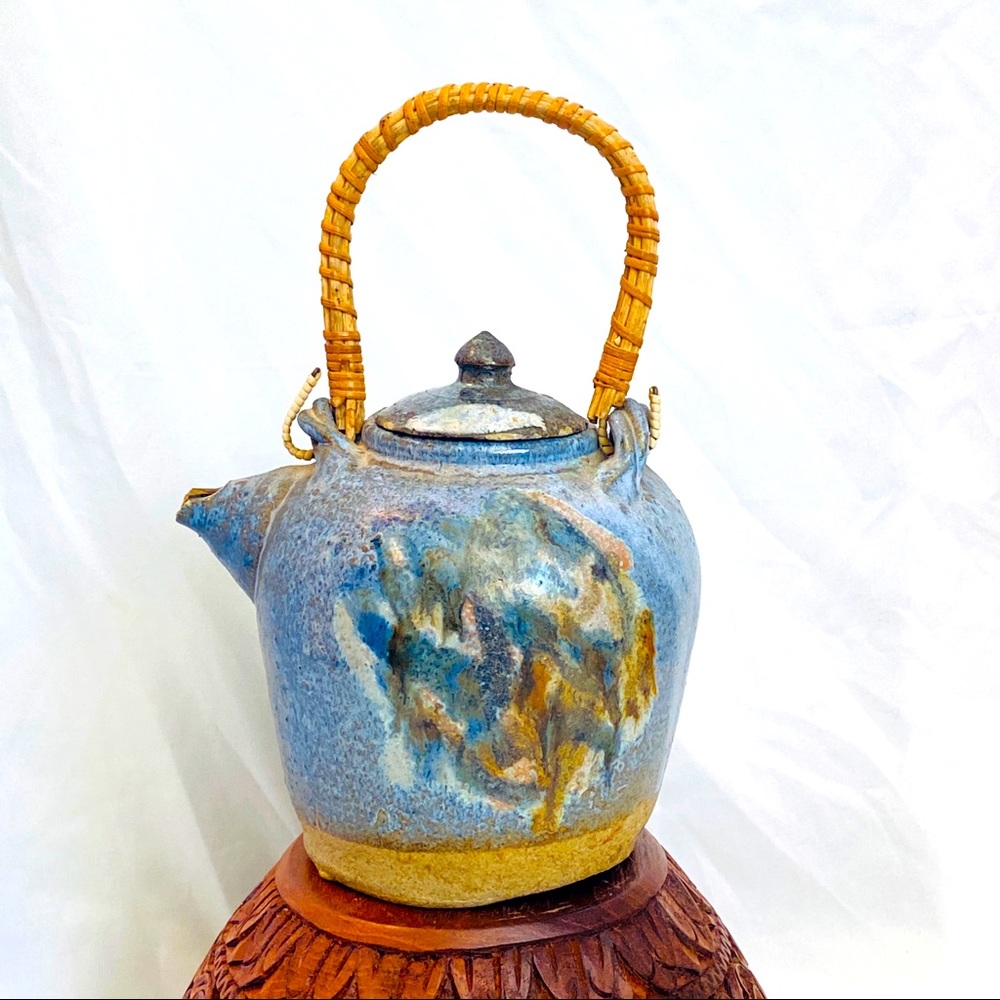 Vintage Handmade Drip Glaze Stoneware Teapot